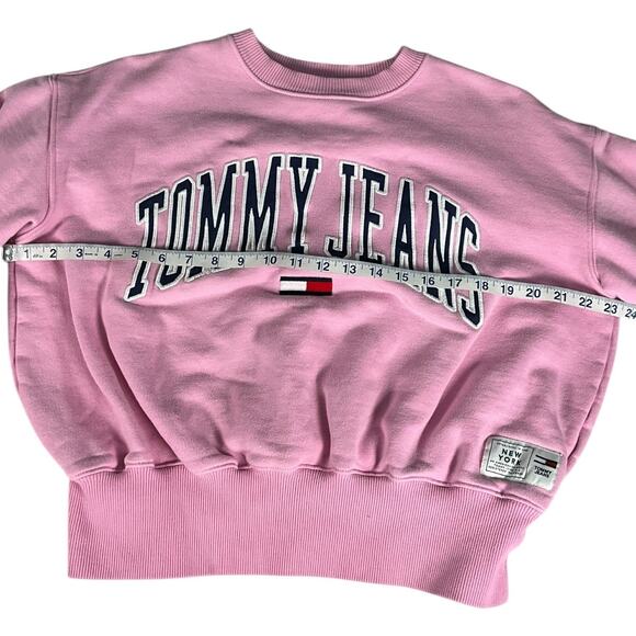 Tommy Jeans Preppy Pink Logo Sweatshirt XS 100% Cotton Crewneck Cozy Pullover - Picture 7 of 13
